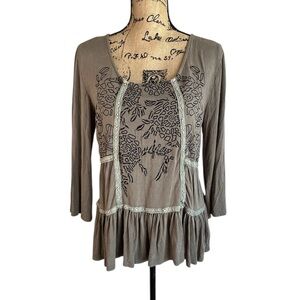 POL Floral Embroidered Lace Taupe Top